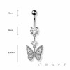 DOUBLE CZ GEM BUTTERFLY DANGLE 316L SURGICAL STEEL NAVEL RING